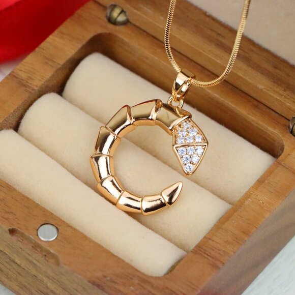 "Rose Gold Curved Segment Pendant with Crystals, XPPT1308 - Picture 7 of 12